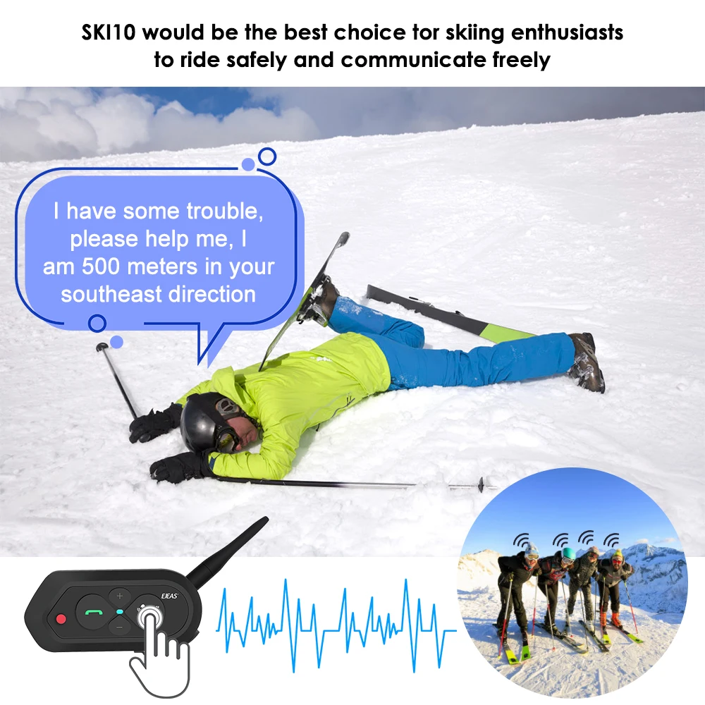 SKI intercom For 2 Skier 1200m Wireless Intercomunicador Moto Waterproof Realtime Talking BT Interphone 500mAh Audio Intercom
