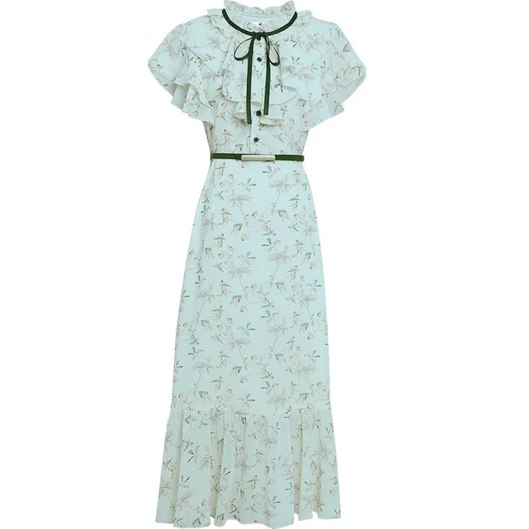 

Floral Print Robes Sashes Dress Women Flower Summer Dress Elegant Vestido Festa Vacation Vestidos Trendy Women Clothes
