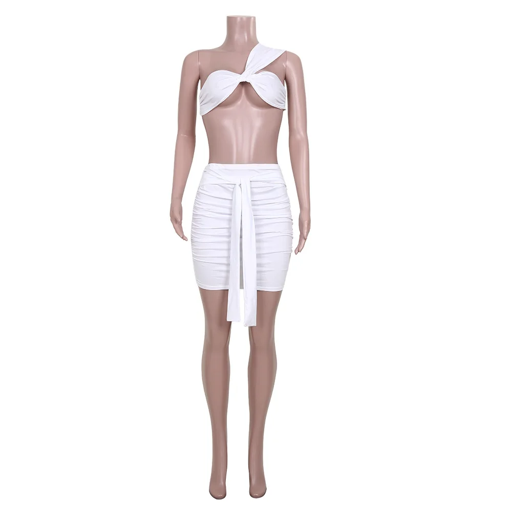 

Oluolin Women 2021 Sexy Two Piece Sets One Shoulder Tank Top and Skirts Matching Sets Bodycon Outfits Fashion Clubwear