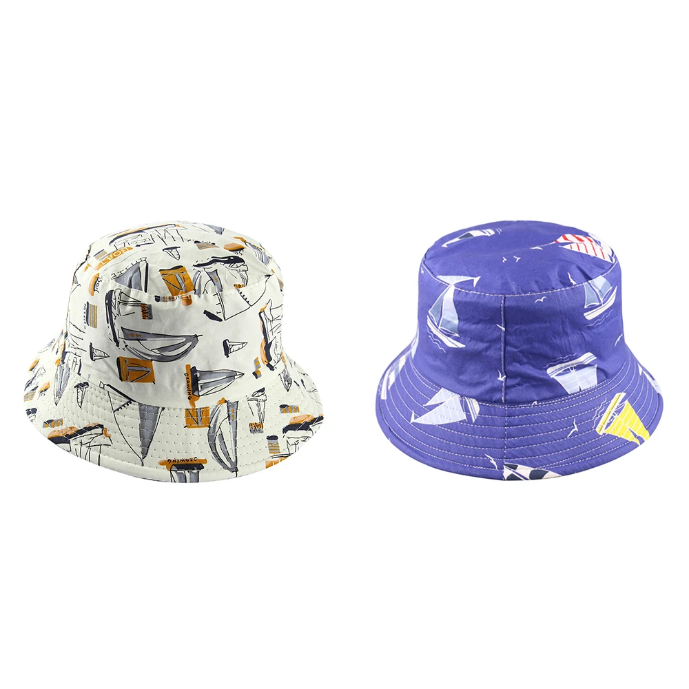 

Japanese Fisherman Hat Female Sailing Boat Print Double-Sided Wearing Hip Hop Gorros Outdoor Flat Hat Bucket Cap