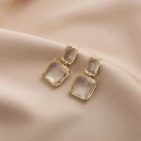 bohemia style geometric square crystal stud earrings vintage hyperbole joker long glass women wedding party accessories