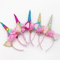 new flower shining cat ears colorful cute flower unicorn headbands children headwear photo props party hair hoop hairbands kids