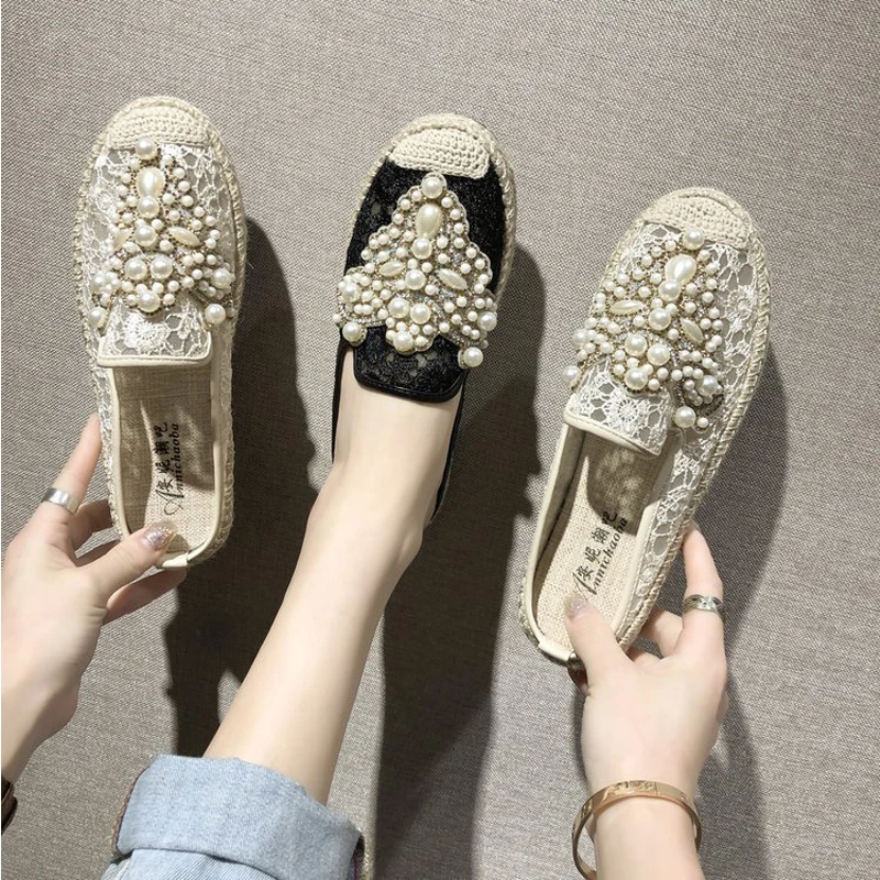 Туфли женские на плоской подошве мягкие холщовые элегантные лоферы без застежки