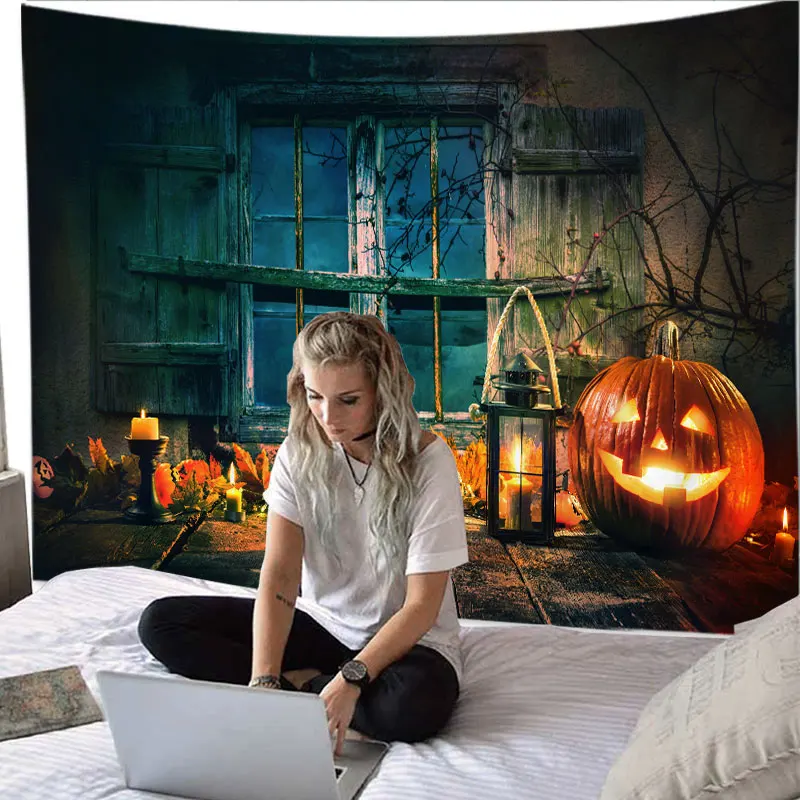 

Гобелен на Хэллоуин, Настенный декор, Мультяшные тыквы, летучие мыши, печатные праздничные гобелены, Декоративная Гостиная