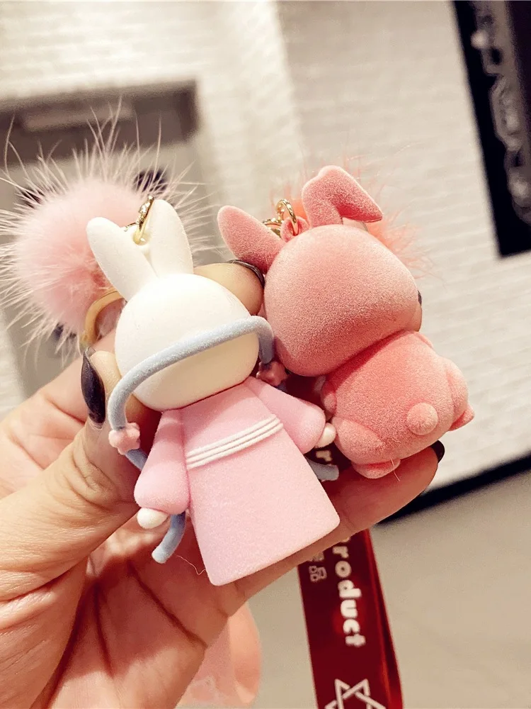 

Charm Rabbit Fur Keychain Flocking Lovely Bunny Doll Key Chain Girl Bag Pendant Accessories Keyring Women Lucky Friend Gift