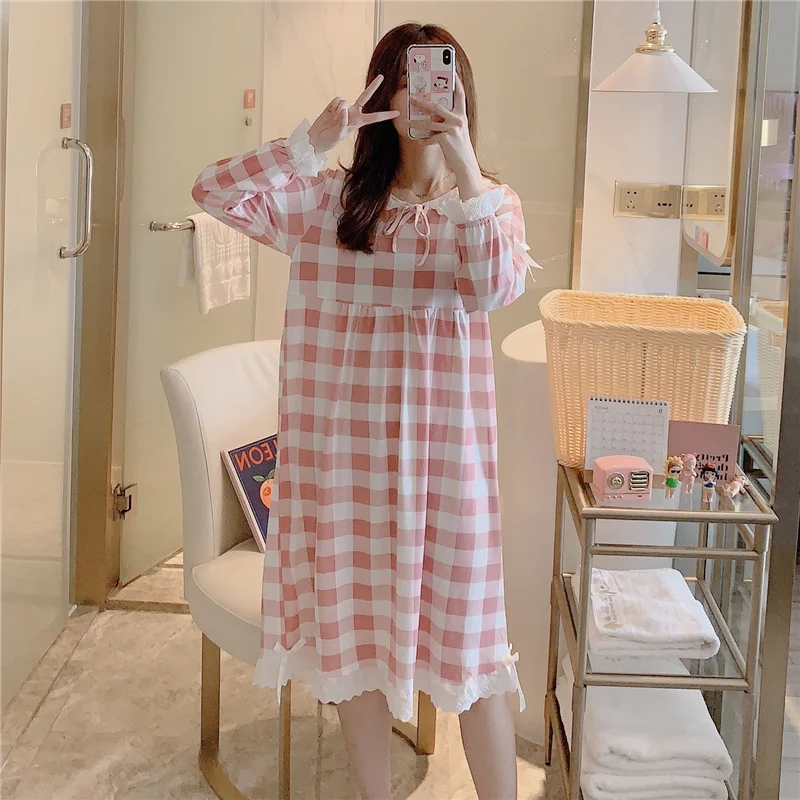 Women Nightgown Sleepwear O-neck Cartoon Print Long Sleeve Cute Sleepwear Girl Night Gown Female Sleeping Dress Lady Sleep Wear