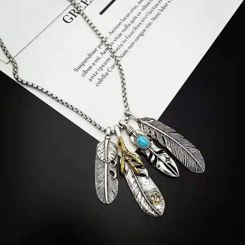 

2021 Fashion Retro Trend Feather Necklace Personality Simple Pendant Pendant Men and Women Jewelry Gift Free Shipping