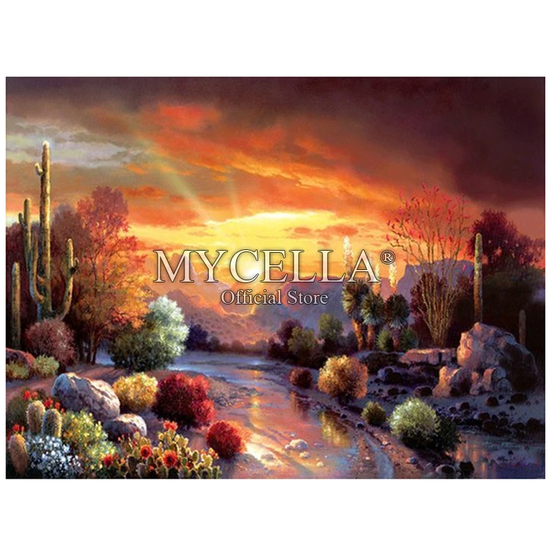 

Полноразмерная картина с мультяшным пейзажем 5D, алмазная вышивка «сделай сам», пустыня, сумерки, алмазная живопись, вышивка крестиком страз...