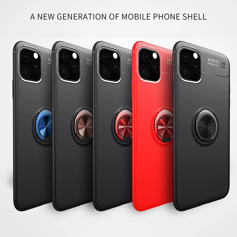 Для iPhone 11 Pro Max чехол для телефона металлический палец кольцо матовый мягкий термополиуретан силиконовый задняя крышка для iPhone 11 противоударный жесткий чехол для телефона
