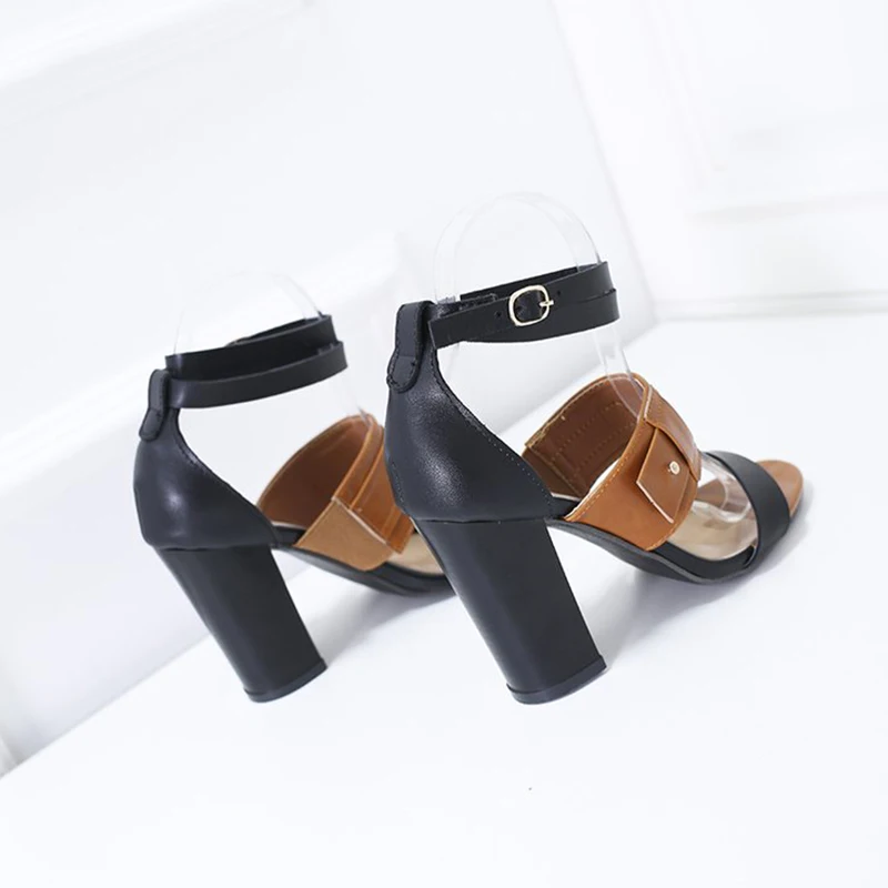 

Summer PU Women's Sandals Ankle Strap Mixed Color Woman High Heels Shoe Women Open Toe Fashion Ladies Cover Heels Sandals