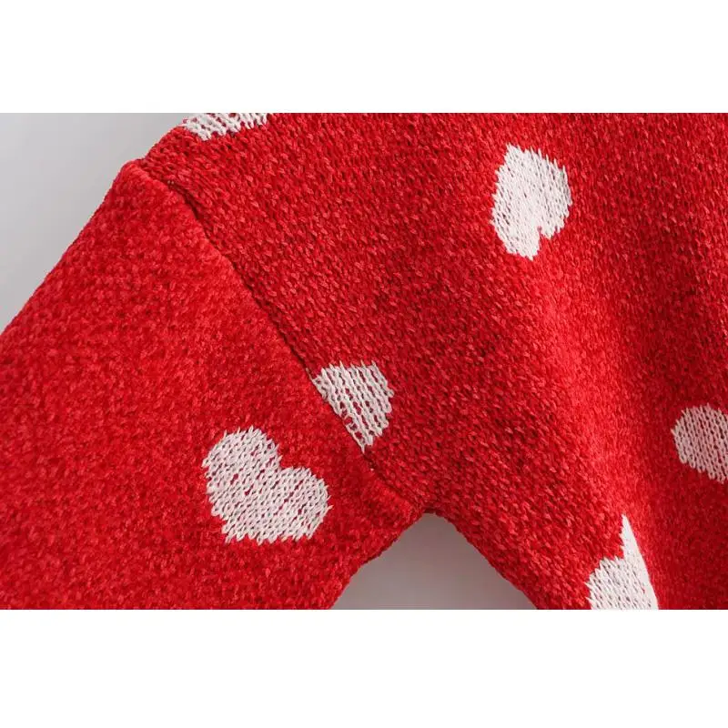 Женский вязаный свитер милый пуловер с красным сердечком Рождественский