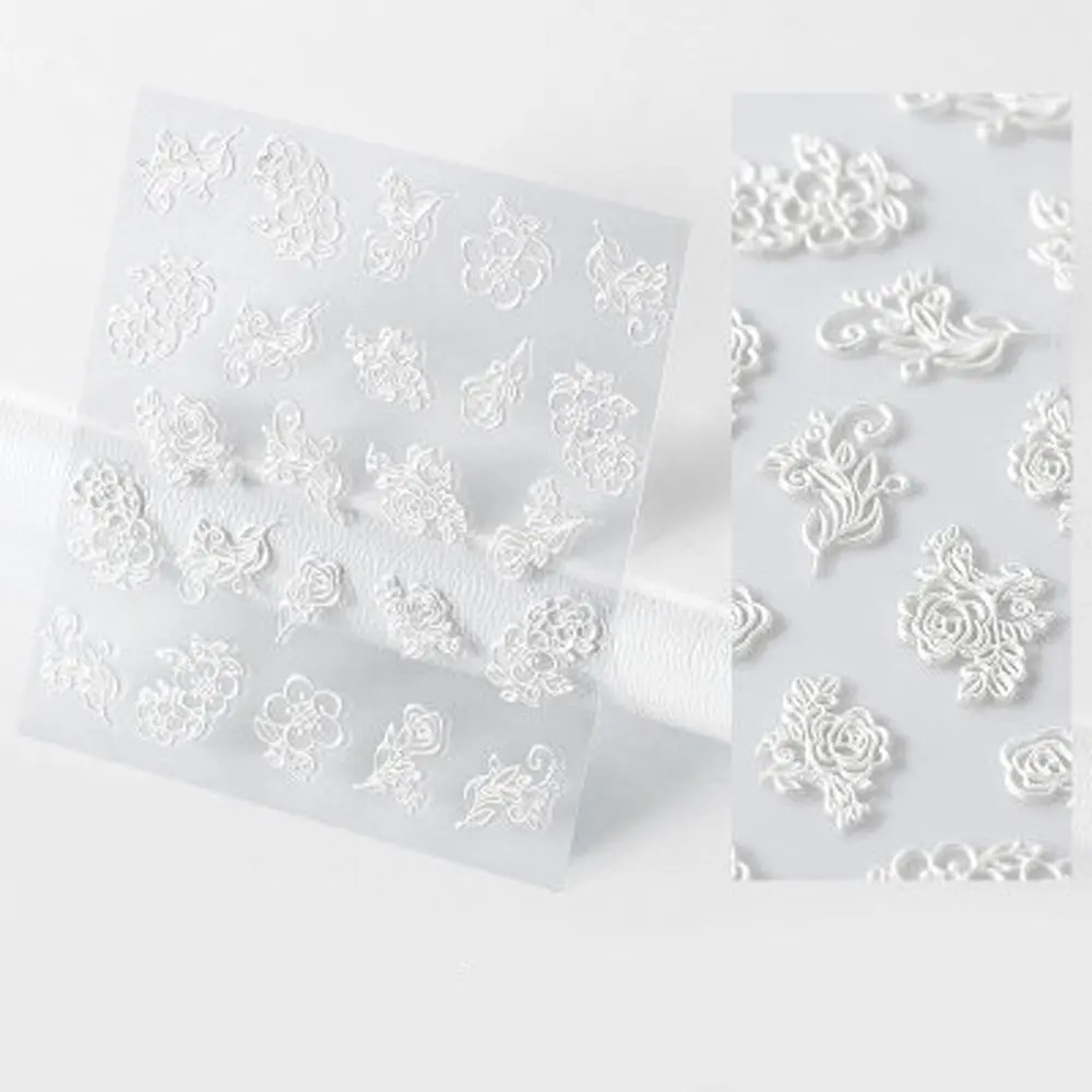 white flower 1 шт 5D Рельефный цветок лист наклейки для ногтей изысканные самоклеющиеся наклейки Экологичные DIY Декор ногтей Аксессуары для маникюра - Цвет: white flower
