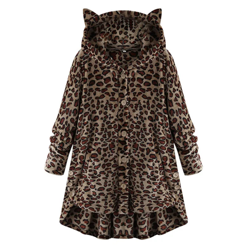 Женское пушистое пальто зимняя свободная толстовка с капюшоном леопардовая и