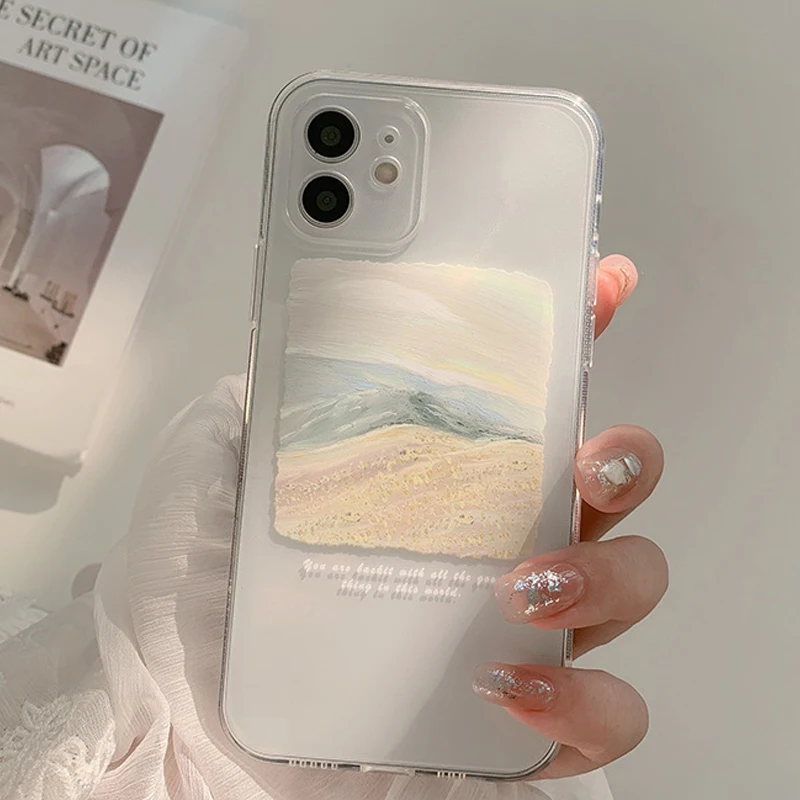 

Original diy oil painting clear silicone phone case shockproof capa for iphone 8 7 plus xs max x xr 11 12 mini 13 14 pro max