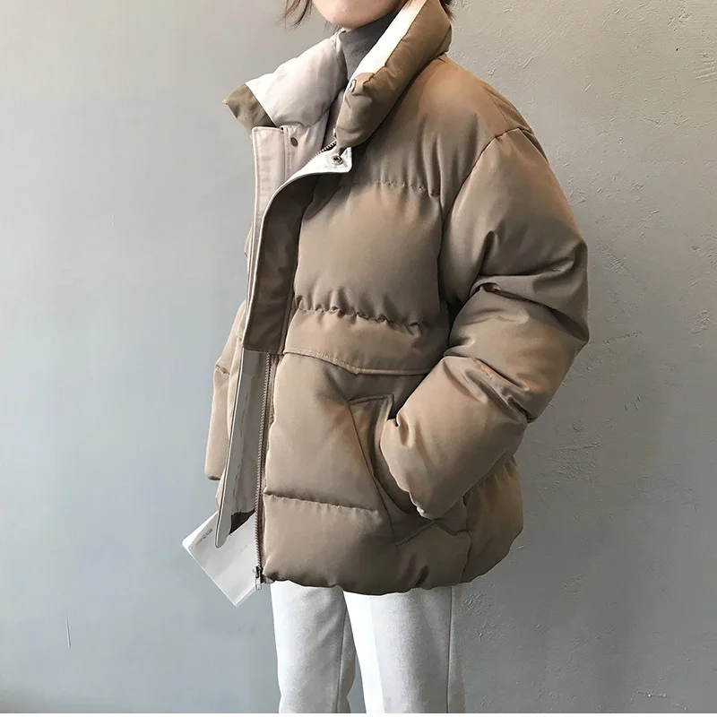 Women Winter Warm Cotton Coat Coat Coat Thickened Straight Loose Streetwear Solid Color Elegant 2021 Fashion Bread Coat
