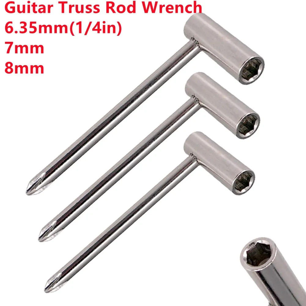 

6.35/7/8mm Electric Guitar Truss Rod Adjusting Wrench Box Spanner Silver Black Guitar Bass Truss Rod Hex Wrench Tool Guitar Accs