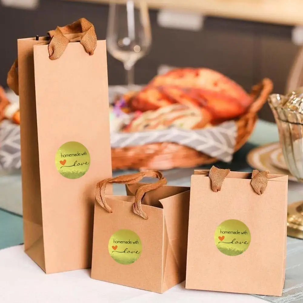 

50-500pcs Round Natural Kraft Handmade Stickers Scrapbooking For Package Adhesive Thank You Sticker Seal Labels Stationery