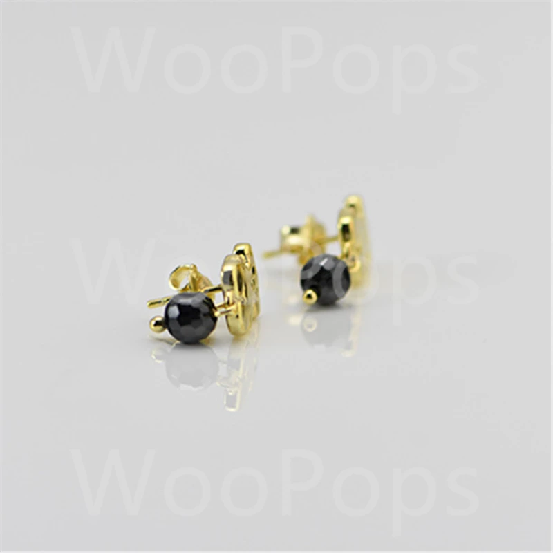 

European Style Gold Color Bear With Black Bead Earrings For Women 925 Sterling Silver High Quality Jewelry
