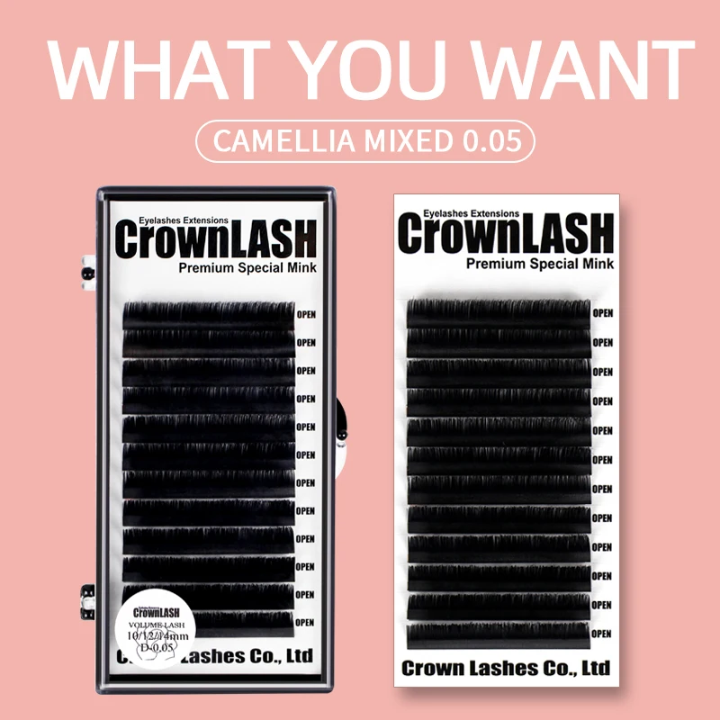 CrownLASH 0.05 Camellia Volume Lash Blended Length Soft Glossy Eyelash Extensions