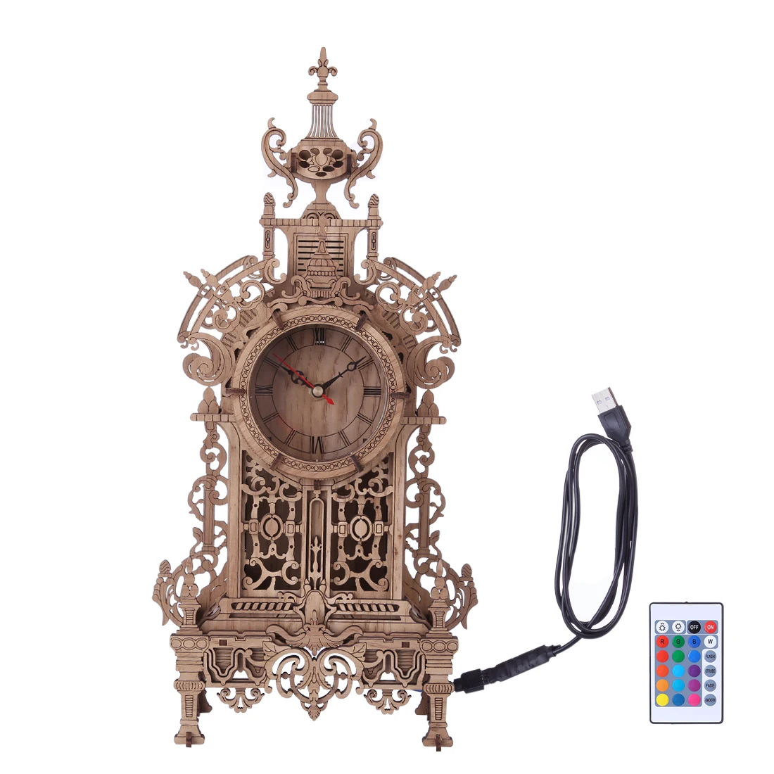 41Pcs DIY Wooden Clock Puzzle Model Kit Laser Cutting 3D Tower Table with Light-Oak Color(RC of 16 Single Color Gradients) | Игрушки и