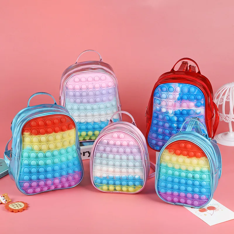 

New Backpack Pop Silicone Push Bubble Backpack Student Bag Sensory Anti-stress Pops Boy Girl Backpack Children Relax Fidget Toys