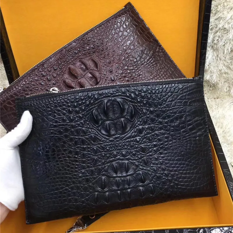 

Authentic Real Crocodile Skin Zipper Closure Men's Large Thin Clutch Purse Genuine Alligator Leather Male Wristlets Card Bag