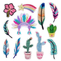 20pcspack feather embroidered patches for clothing jacket t shirt diy magic rainbow iron on badge kids cloth applique sticker