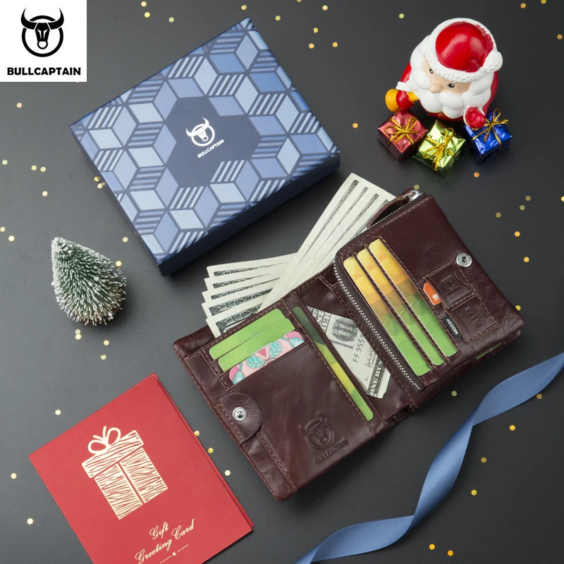 Мужской кожаный кошелек BULLCAPTAIN складной бумажник из мягкой воловьей кожи