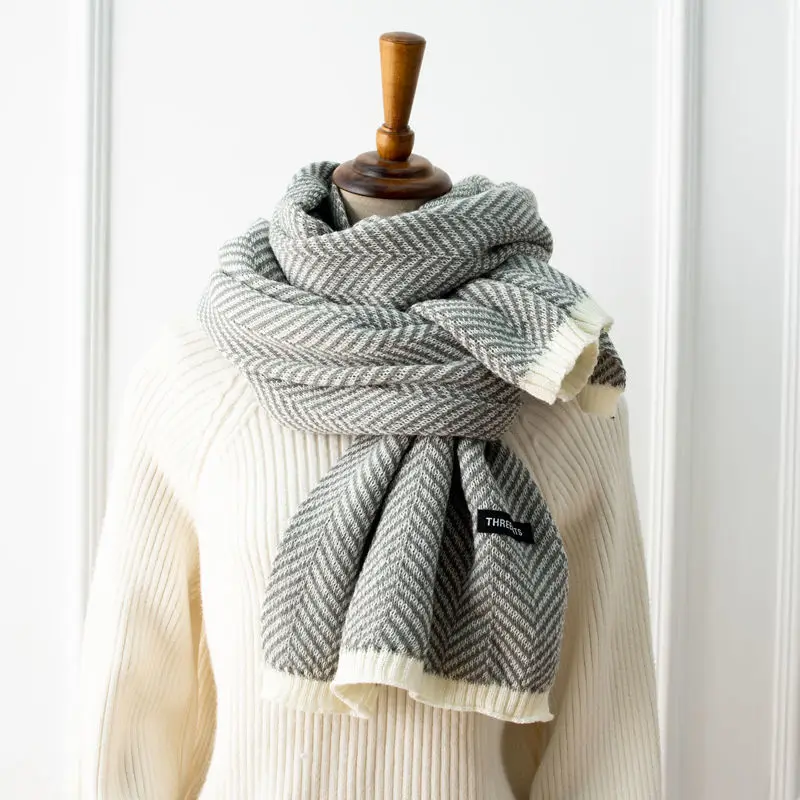 Зеленые полоски шарфы для девочек и мальчиков женщин женские зимние плотные