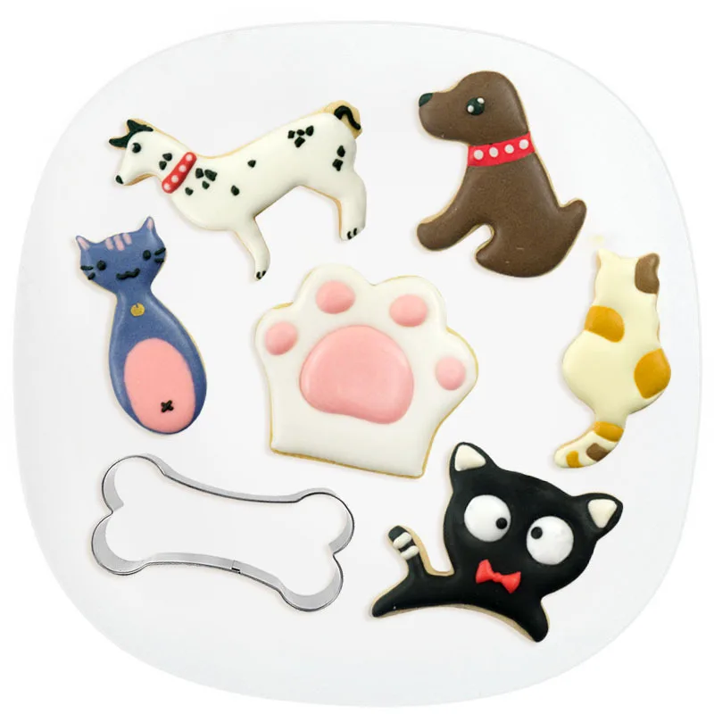 

8Pcs Cookie Cutter Cake Decoration Accessories for Cat Dog Kitten Omelette Stainless Steel Puppy Animal Kit Bakeware Decorating