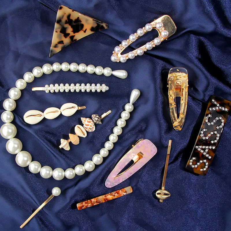 Просто Почувствуйте модный ракушка жемчуг заколки для волос письмо лицо