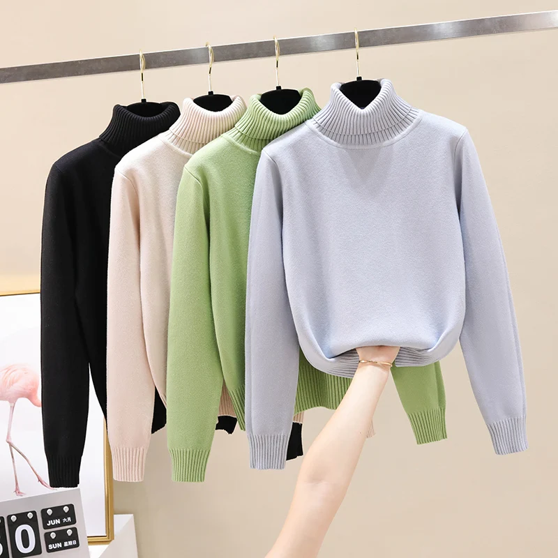 Женский свитер с высоким воротом GIGOGOU теплый вязаный пуловер длинным рукавом для