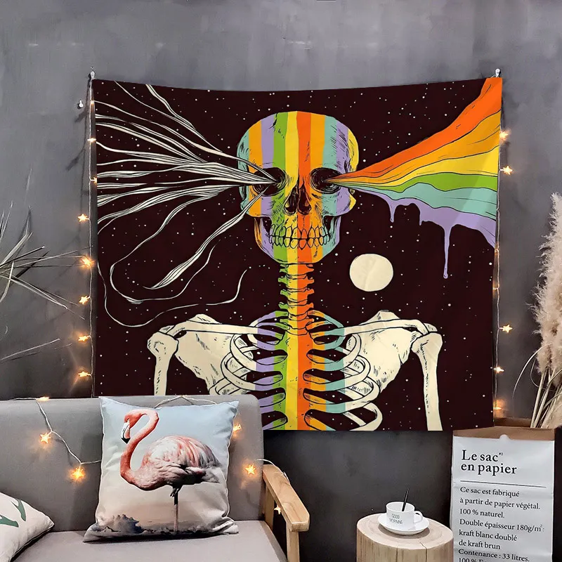 

Черно-белый гобелен с черепом, настенные подвесные ленты для дома, украшения, гостиной, спальни