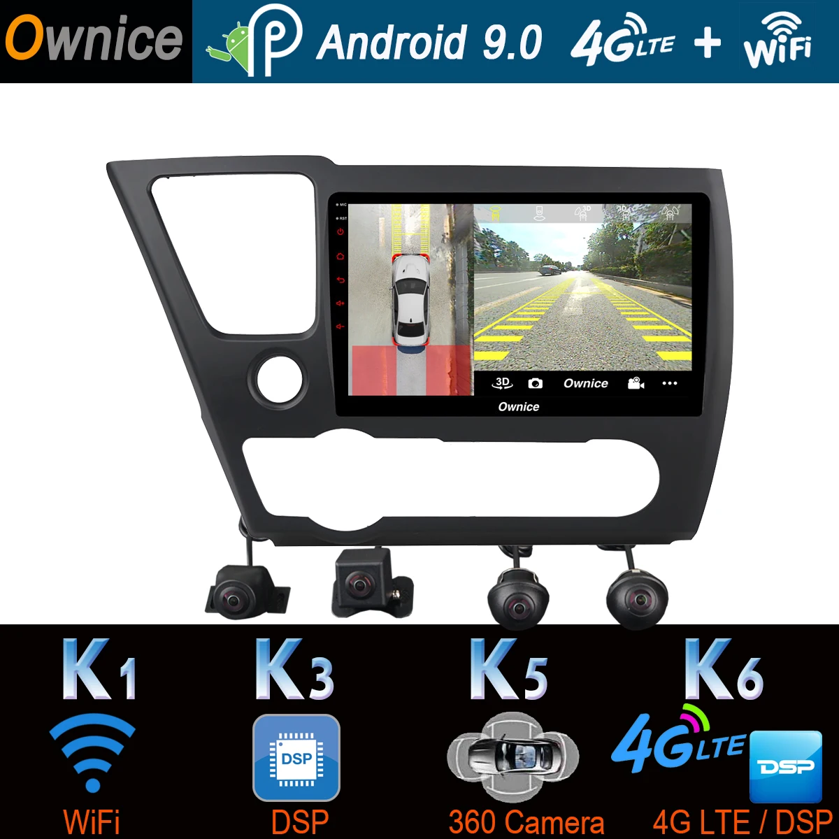 360°AHD Камера Android 9,0 4G Оперативная память+ 64G Встроенная память SPDIF DSP CarPlay Автомобильный мультимедийный gps радио плеер для Honda Civic EX-L купе 2013