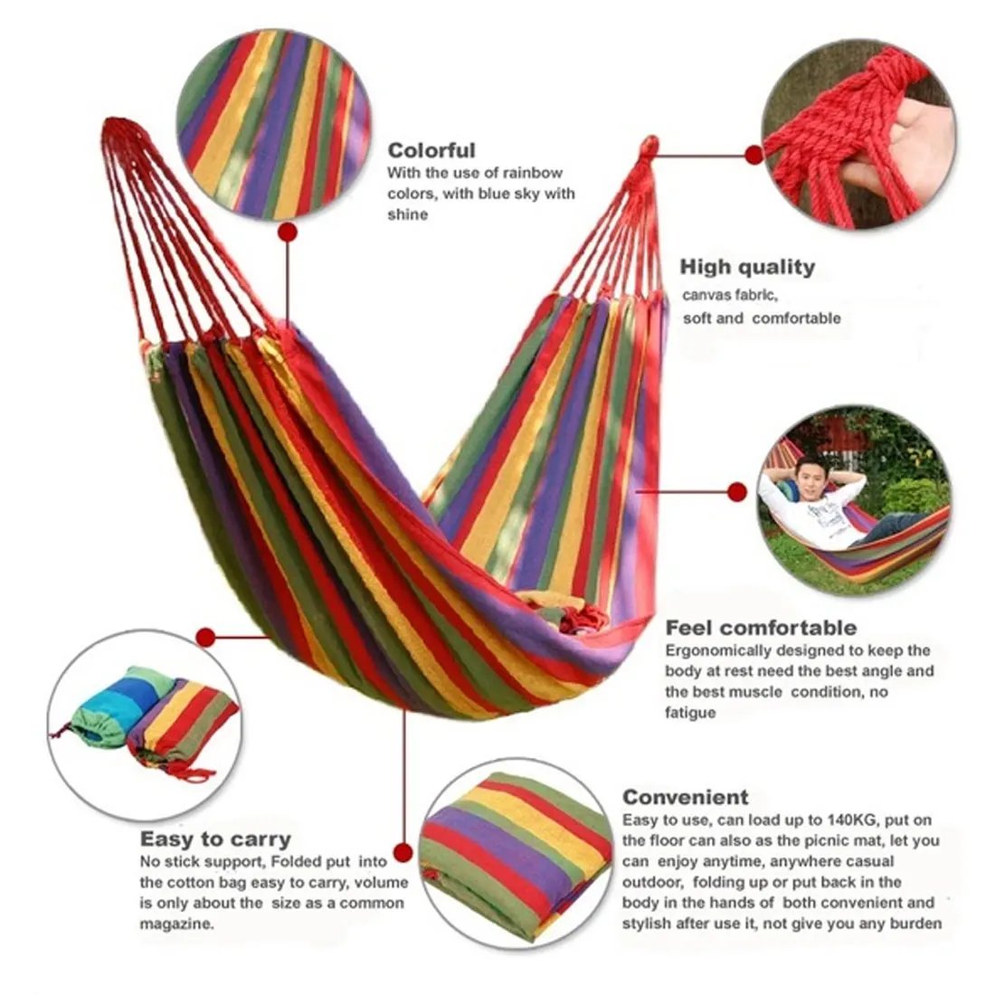

Portable Hammock Outdoor Hammock Garden Sports Home Travel Camping Swing Canvas Stripe Hang Bed Hammock Double Single People