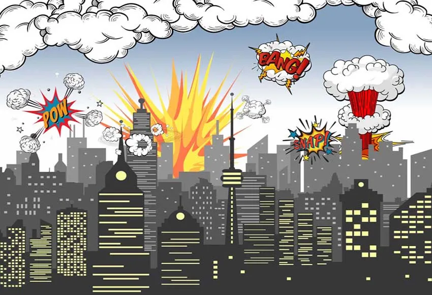 Фотозадник для дня рождения мальчика Superhero City Building от Avezano для фотостудии.
