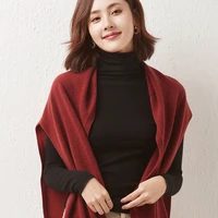 longming 100 wool women knit shawl solid winter warm female blouse shoulders fake collar cape knotted scarf knitwear pashmina