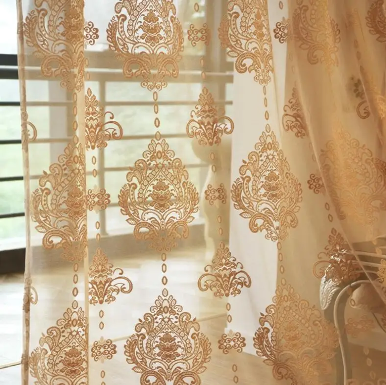 

Luxury Palace Embroidered Floral Sheer Curtains for Living Room Bedroom Tulle Yarn Jacquard Door Window Curtain for Home Decor