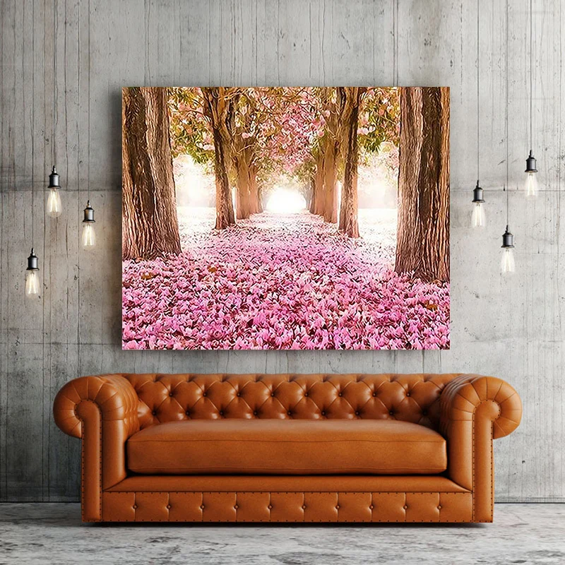Картина с розовым цветком по номерам уличные леса Риверсайд весенние пейзажи