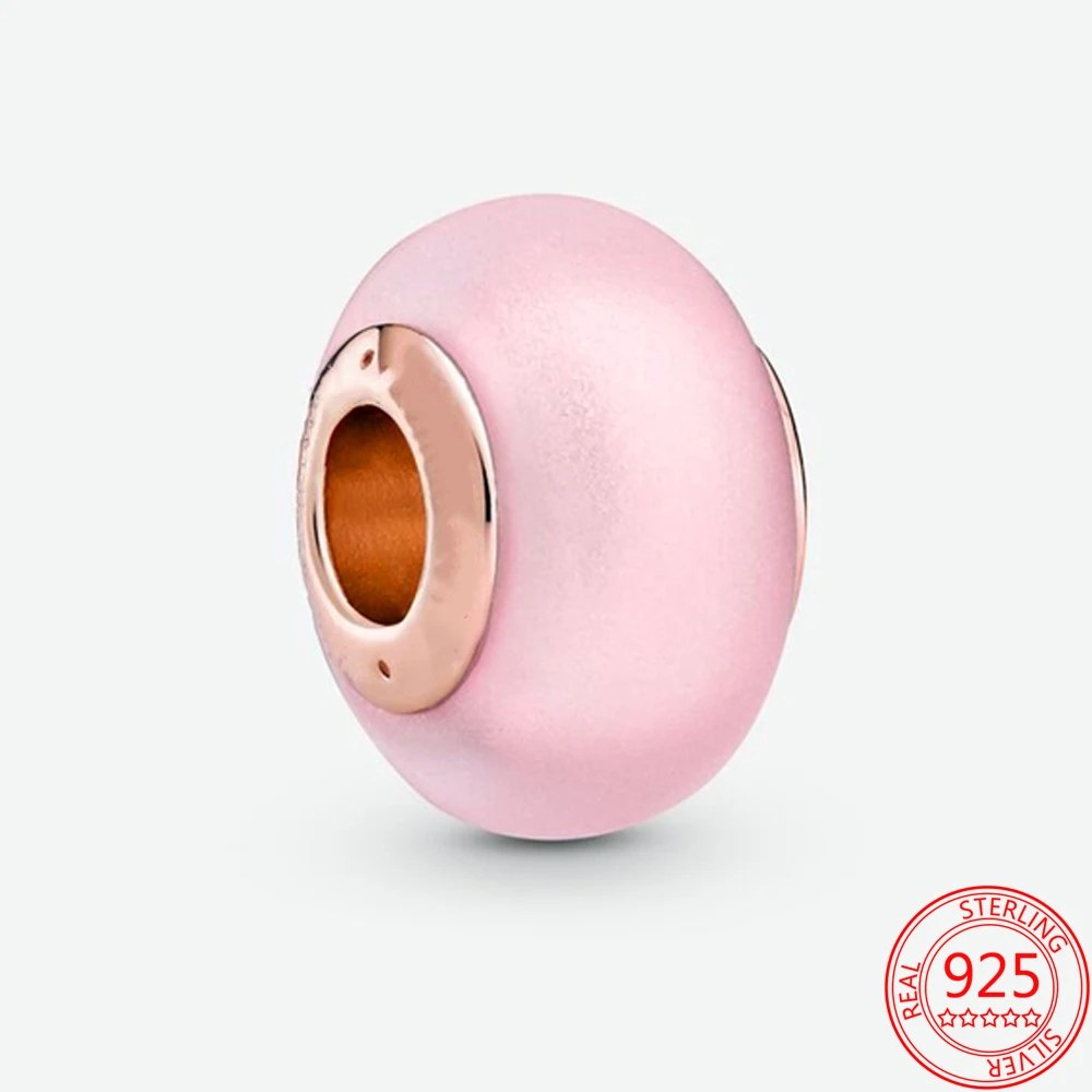 

Новый 925 стерлингового серебра матовые розовые бусины из муранского стекла, для женщин девушек цепочка на счастье очаровательный кулон, под...
