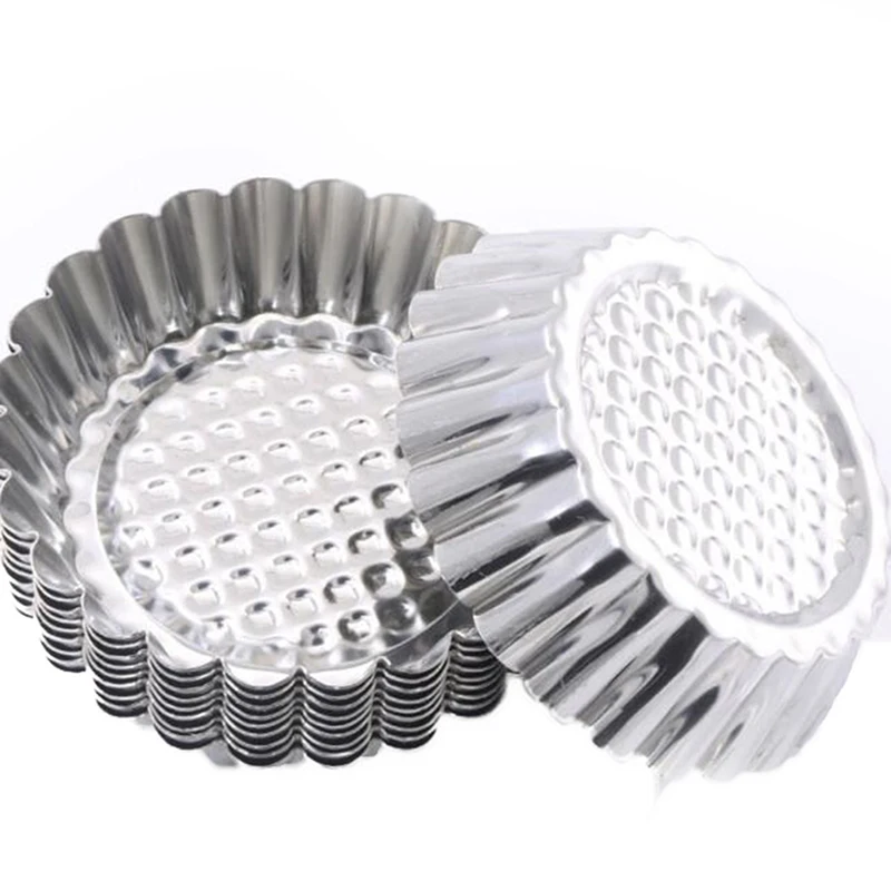 

12pcs Egg Tart Molds Stainless Steel Round Lace Egg Tart Mold Reusable Moulds