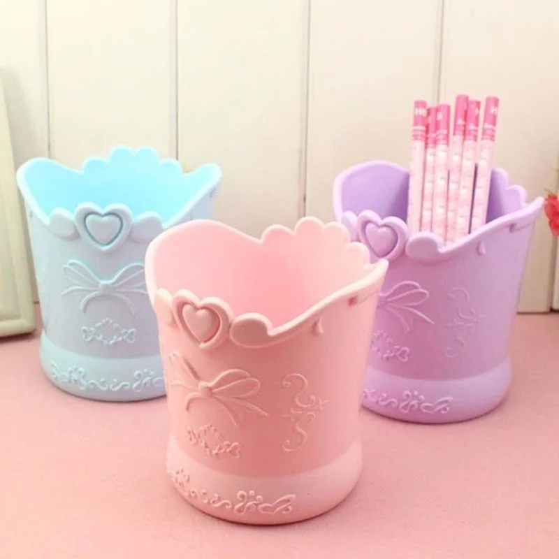 

Cute Bow Pen Holder Candy Color Kawaii Pink Pencil Organizer Box Stand Container Office School Supplies Kitchen Jars