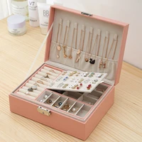 double layer pu leather jewelry box earrings necklace jewelry storage box multifunctional jewelry organizer