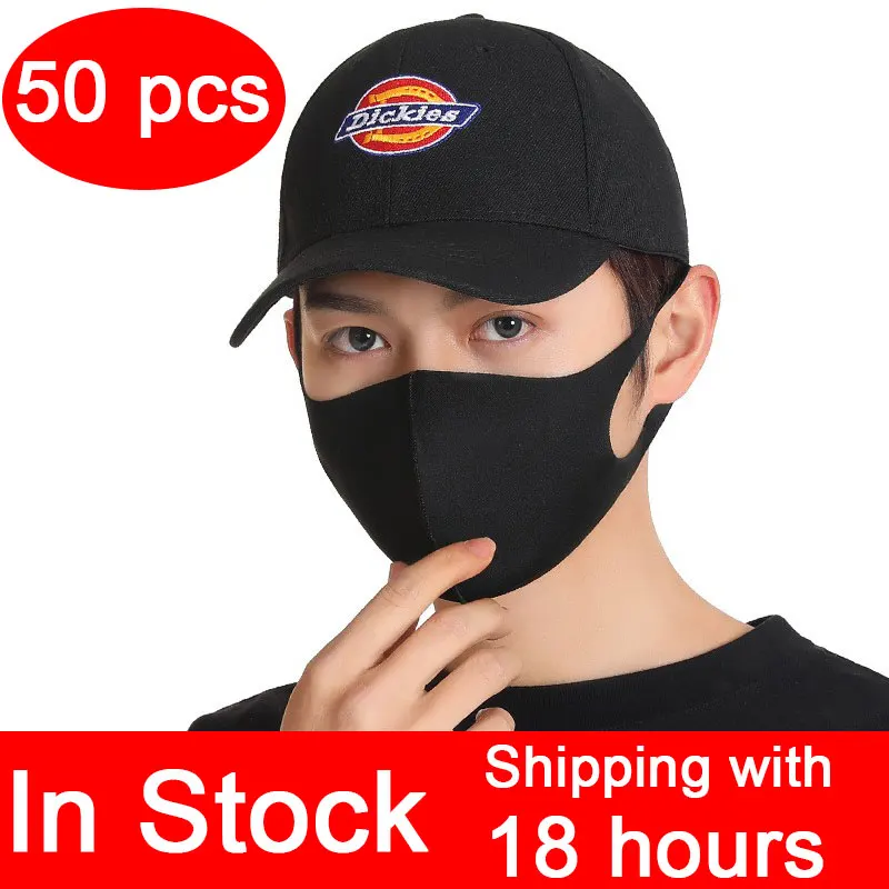 

50PCS In Stock nano Black Mouth Mask Anti Dust Mask Activated Carbon Windproof Mouth-muffle Bacteria Proof Flu Face Masks