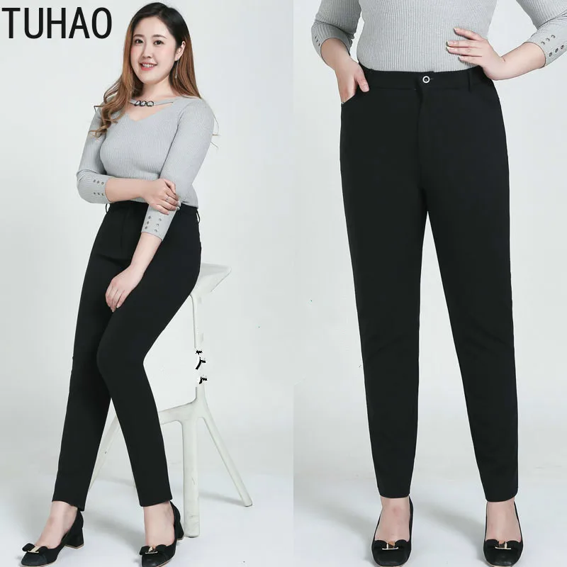 

TUHAO 2020 Women's Pants Oversize 9XL 8XL 7XL 6XL Women's Casual Trousers Oversized Black Pants High Waist Pencil Trousers WM33