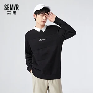 Свитер SEMIR мужской с имитацией двух частей, свитер с воротником-рубашкой внутри и снаружи, свитер, новинка 2021, мужские весенние топы