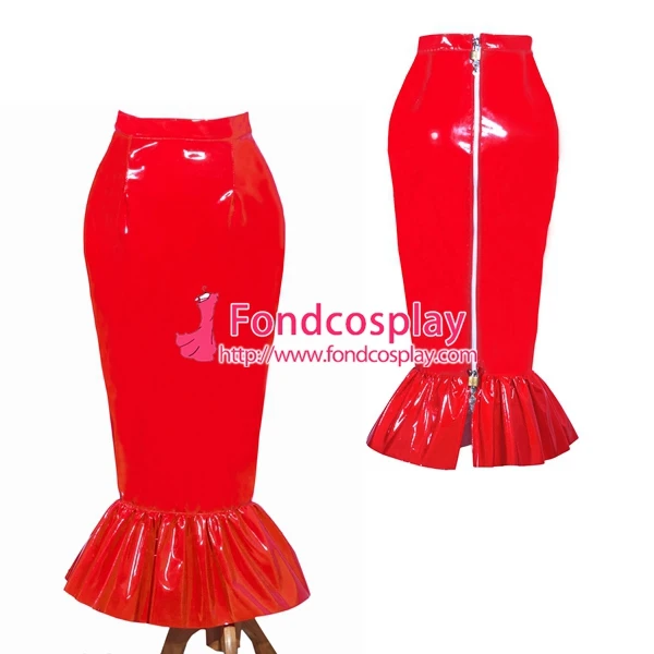 

French Sissy Maid Red PVC Skirt Lockable Uniform Cosplay Costume Tailor-Made[G3982]