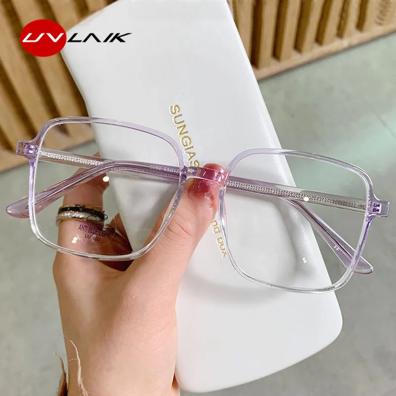 

UVLAIK Новая Большая оправа прозрачная оправа для очков женские очки с защитой от синего света мужские большие квадратные очки TR90 оптические л...