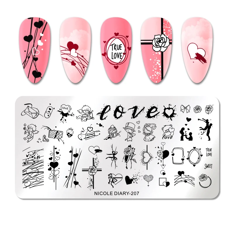 NICOLE DIARY Love Heart Nail Art Stamping Plates Dragon Snake Design Stamp Templates Printing Stencil Sexy Girl Image Tool | Красота и