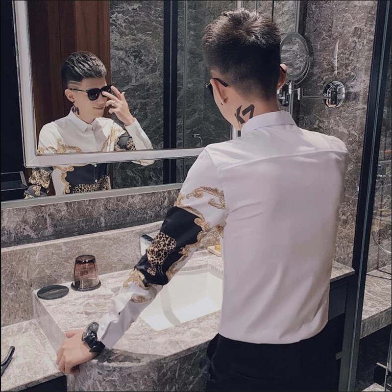 

Leopard Pattern 3D Printing Streetwear Long Sleeve Dress Shirt Men Autumn New Quality Soft Comfortable Boutique Camisa Masculina
